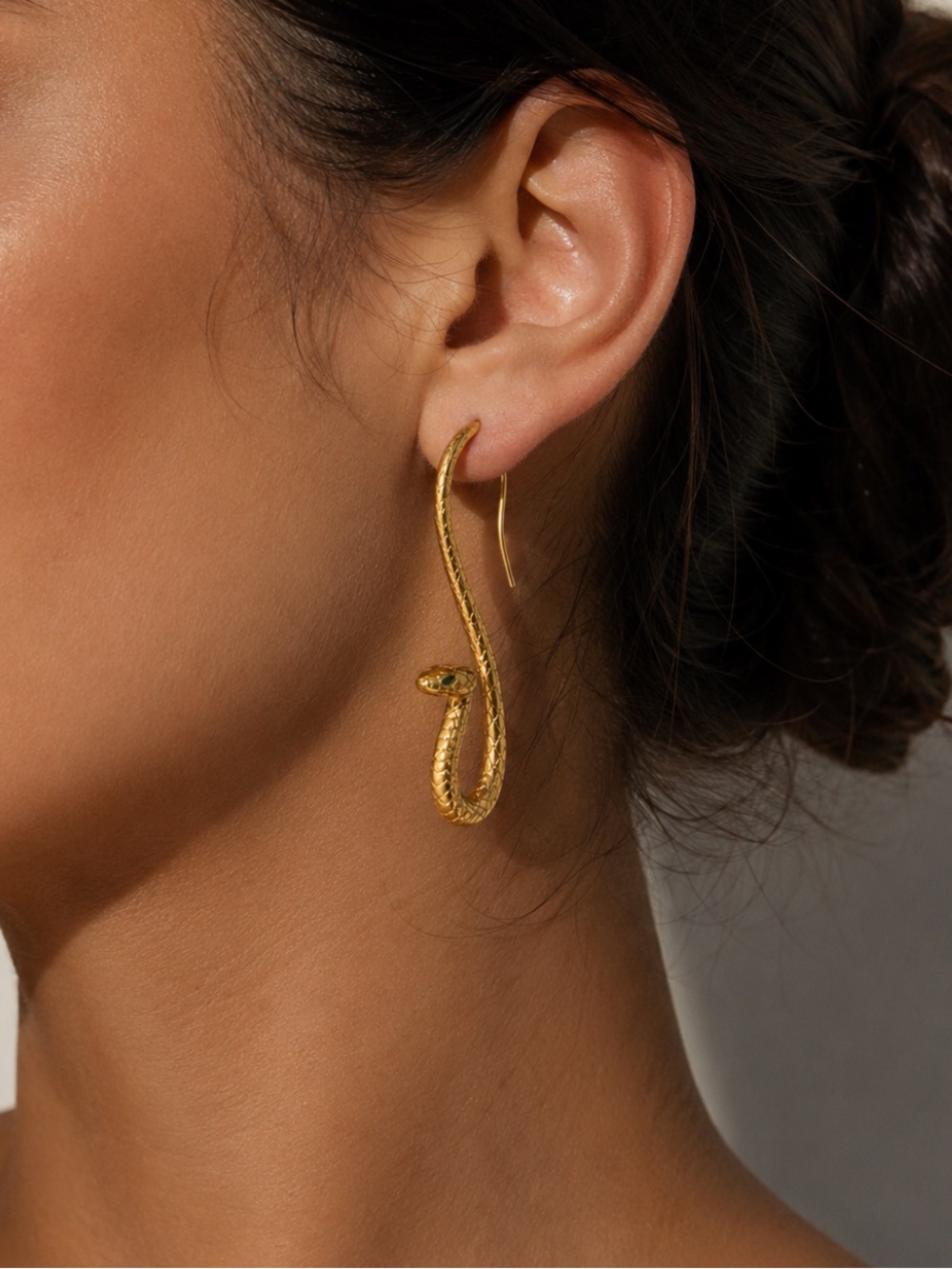 Earrings Snake Striking Dangly New